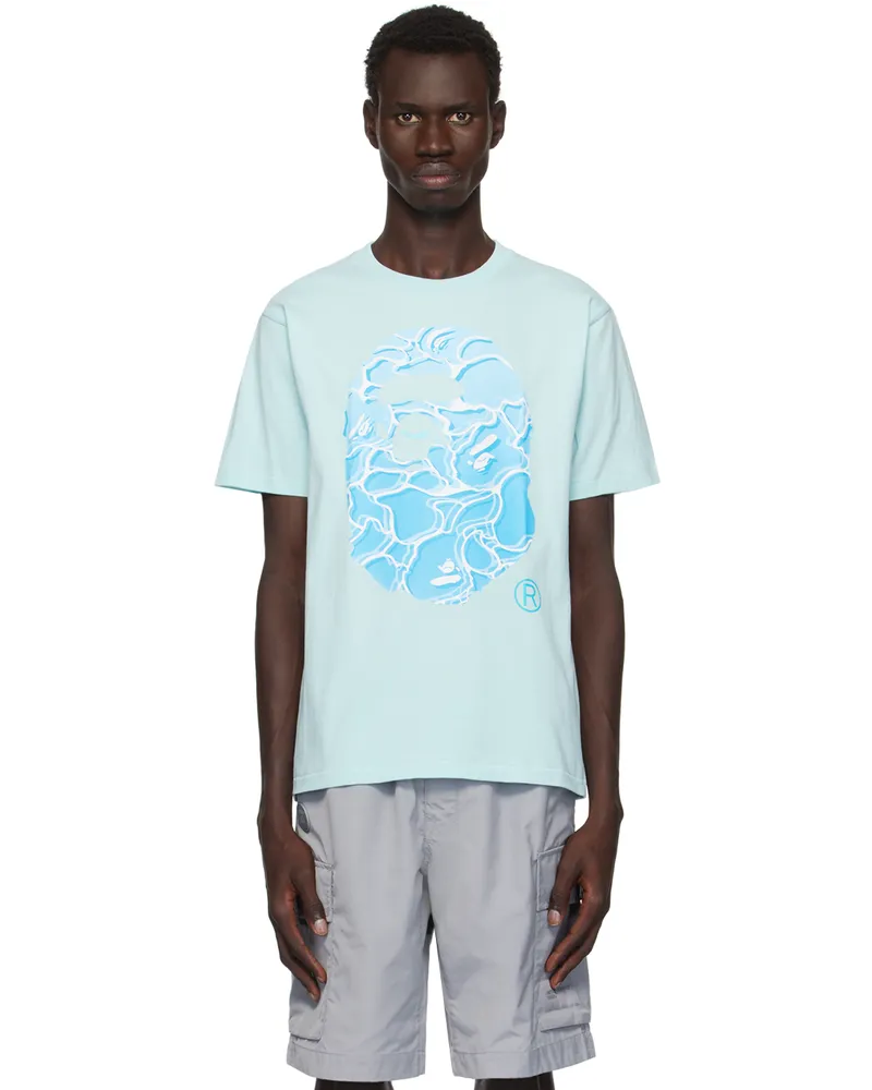 BAPE Blue ABC Sea Surface Camo Ape Head T-shirt Sax