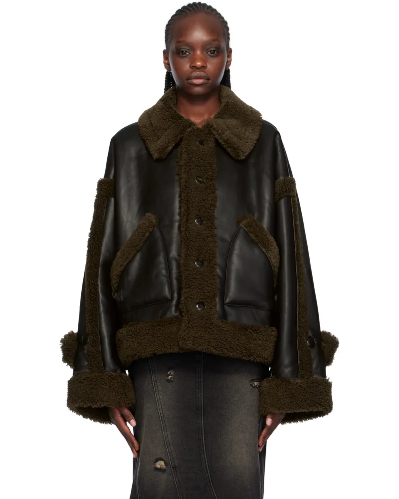 lesugiatelier Black & Brown Paneled Faux-Shearling Jacket Black