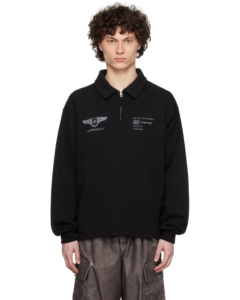 REPRESENT Black 'Team Rep' Quarter Zip Sweatshirt Jet