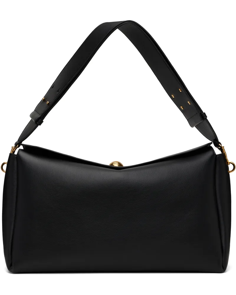 AMI Paris Black Leather Large Carrousel Bag Wool