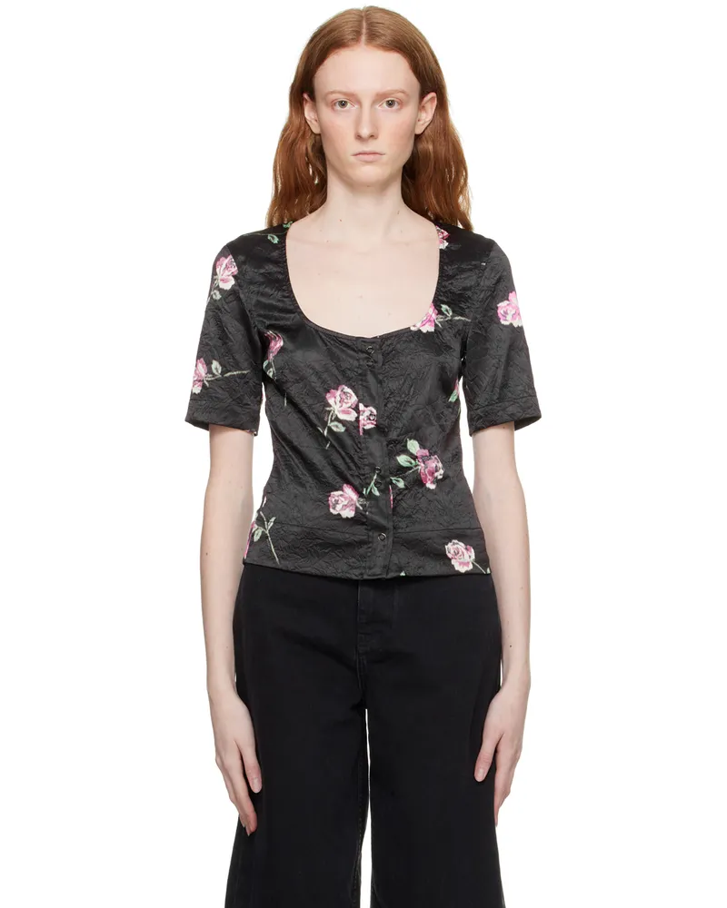 Ganni Black Floral Blouse 099