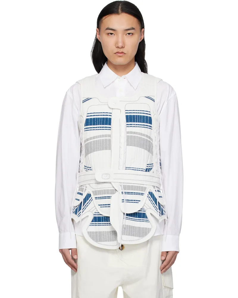 Craig Green White & Navy Hand-Embroidered Harness Vest Blue