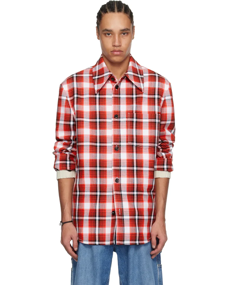 Bottega Veneta Red & White Structured Cotton Check Jacket 6391