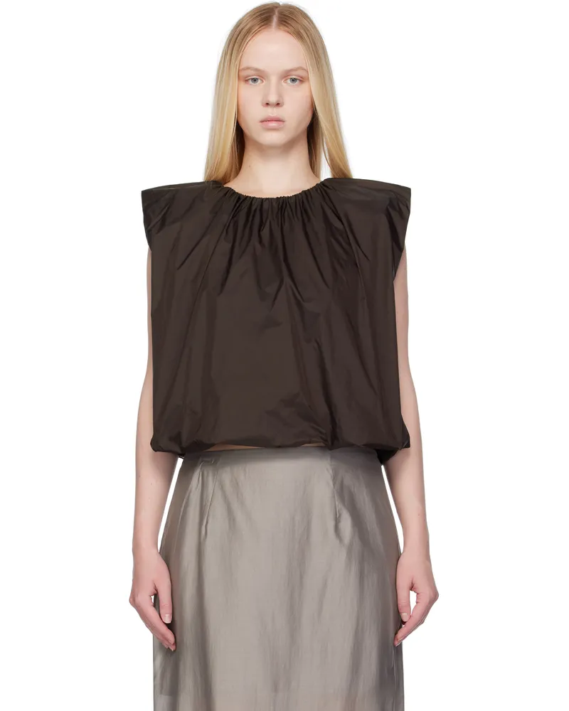 AMOMENTO Brown Nylon Volume Shirring Top Dark