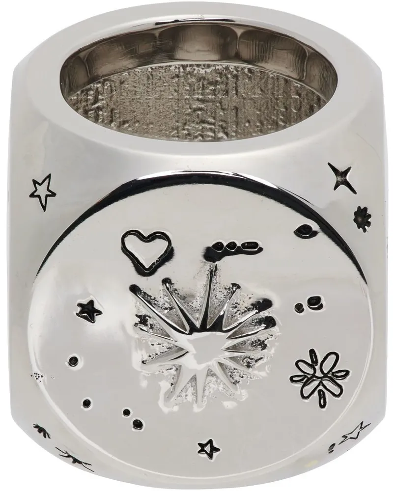 WE 11 DONE Silver Logo & Graphic Dice Ring Silver