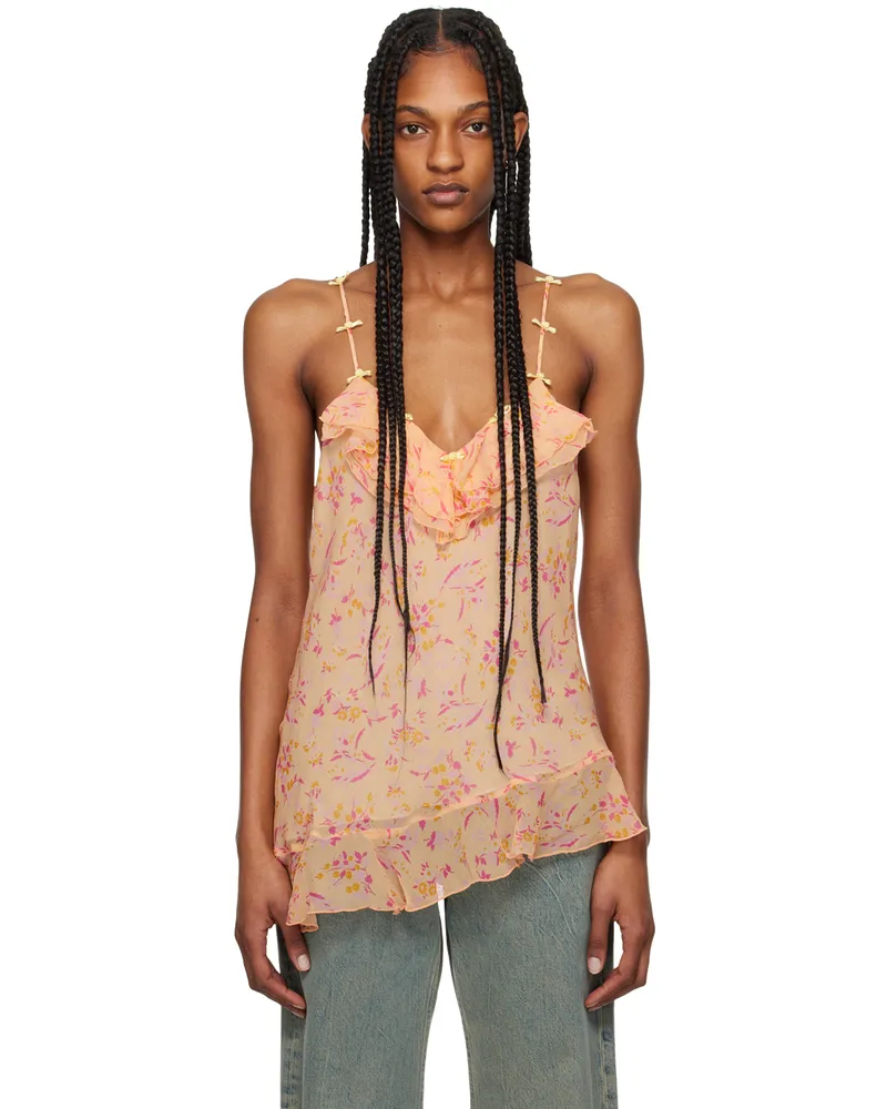 Anna Sui Orange Floral Tank Top Cantaloupe