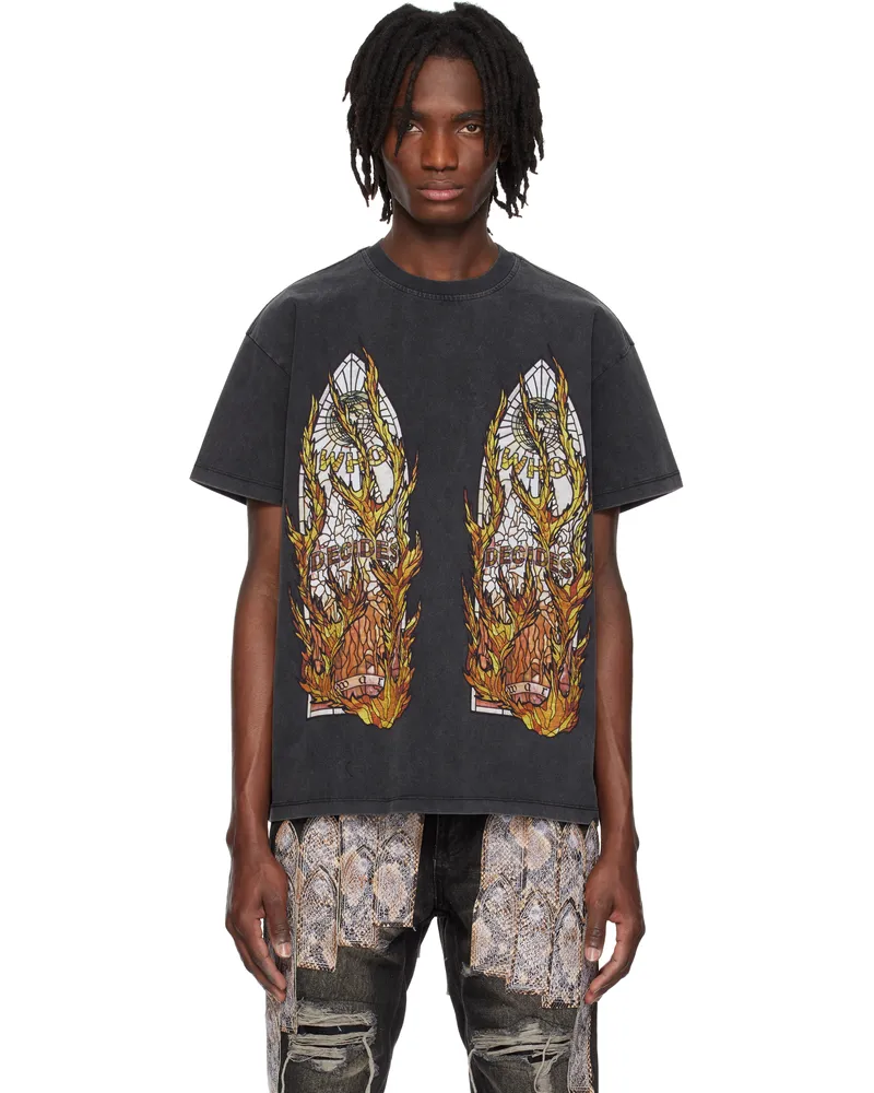 WHO DECIDES WAR SSENSE Exclusive Black Flame Glass T-shirt Coal