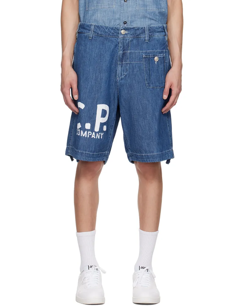 C.P. Company Blue Utility Denim Shorts Stone