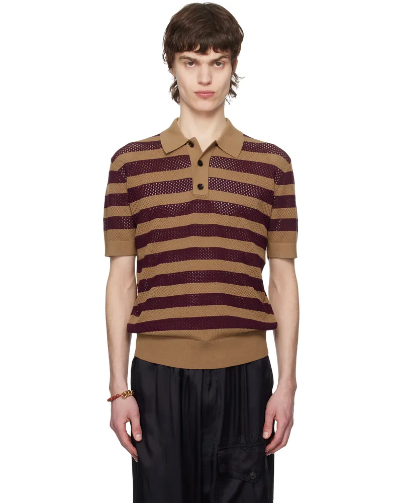 Dries van Noten Beige & Burgundy Striped Polo 102