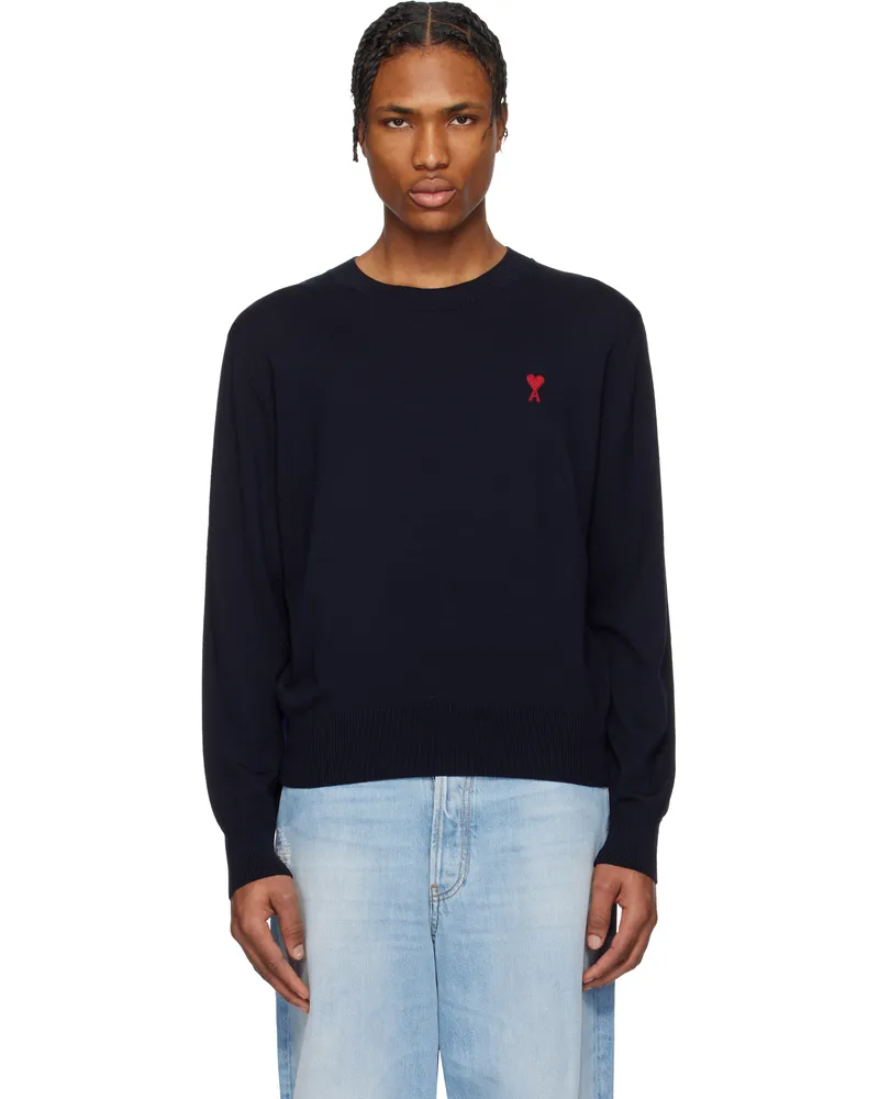 AMI Paris Navy Wool Ami de Coeur Crew Neck Sweater 430