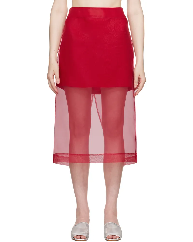 Maria Mcmanus Red Lined Sheer Midi Skirt Carmine