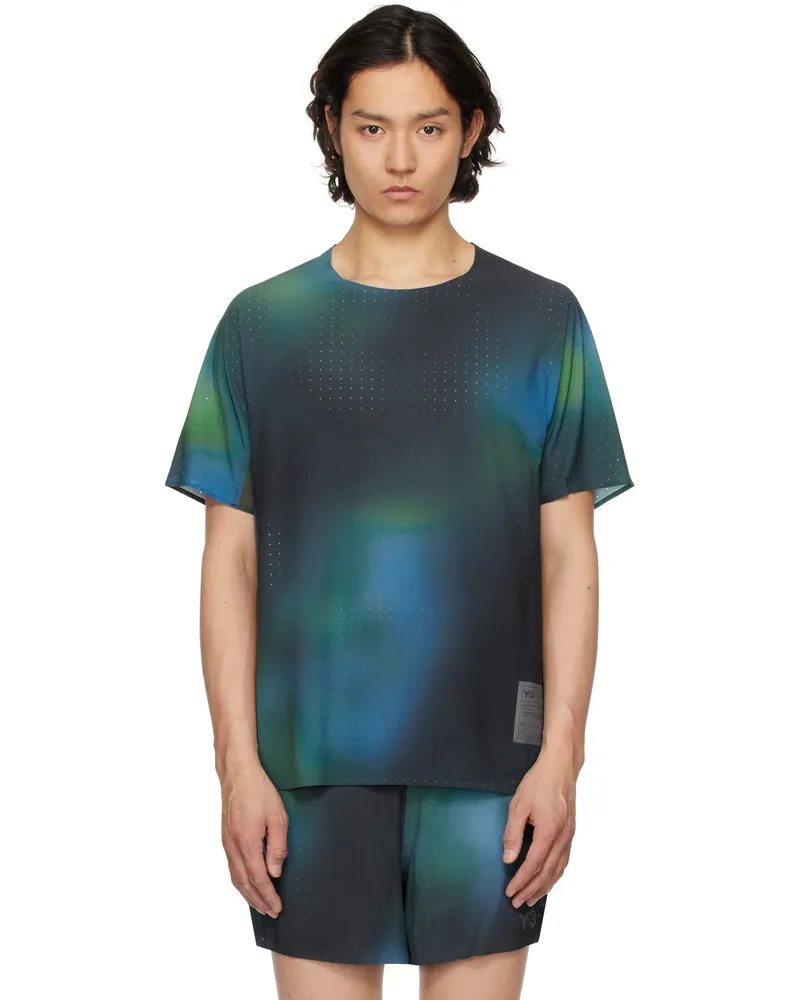 Y-3 Green Allover Print Running Short Sleeve T-shirt Multicolour