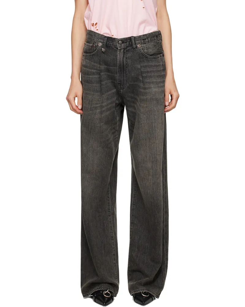 R13 Black Damon Pleated Wide Leg Jeans Ellery