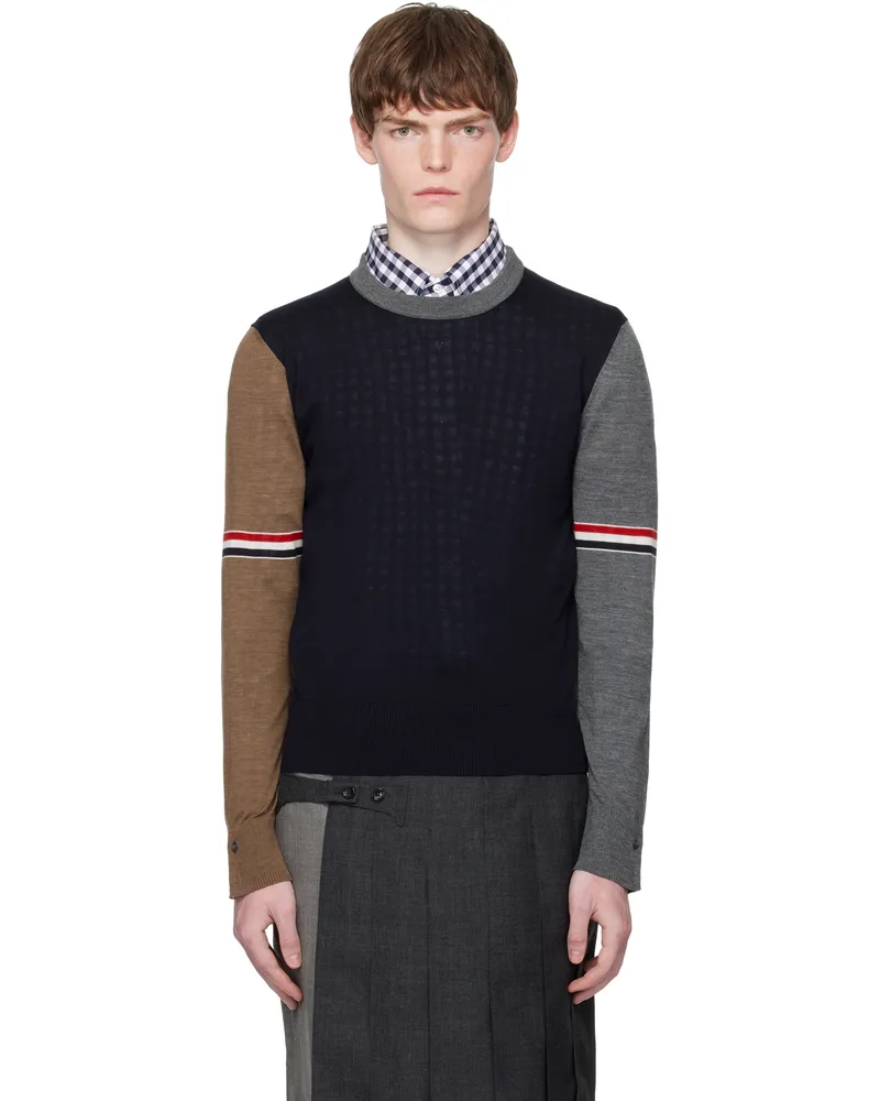 Thom Browne Multicolor Fun Mix Jersey Relaxed Fit Merino Sweater 978navy