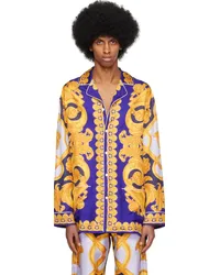 Versace Blue & Yellow Barocco 660 Pyjama Shirt 5unavy+cobalt+go