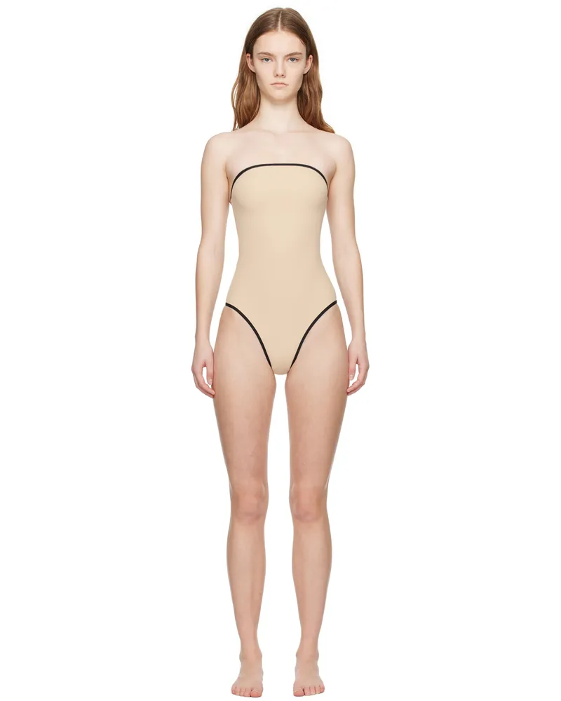 Totême Beige Stripe Edge Swimsuit 056