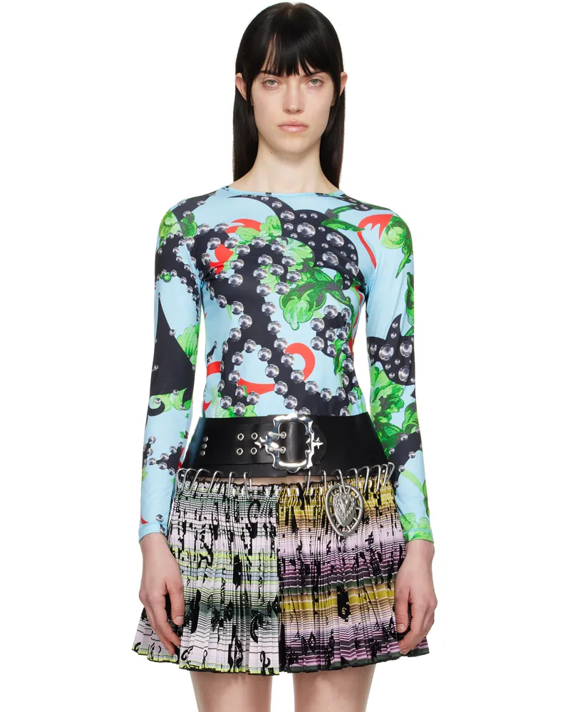 CHOPOVA LOWENA Blue Spangle Tangle Fitted Jersey T-shirt Multi