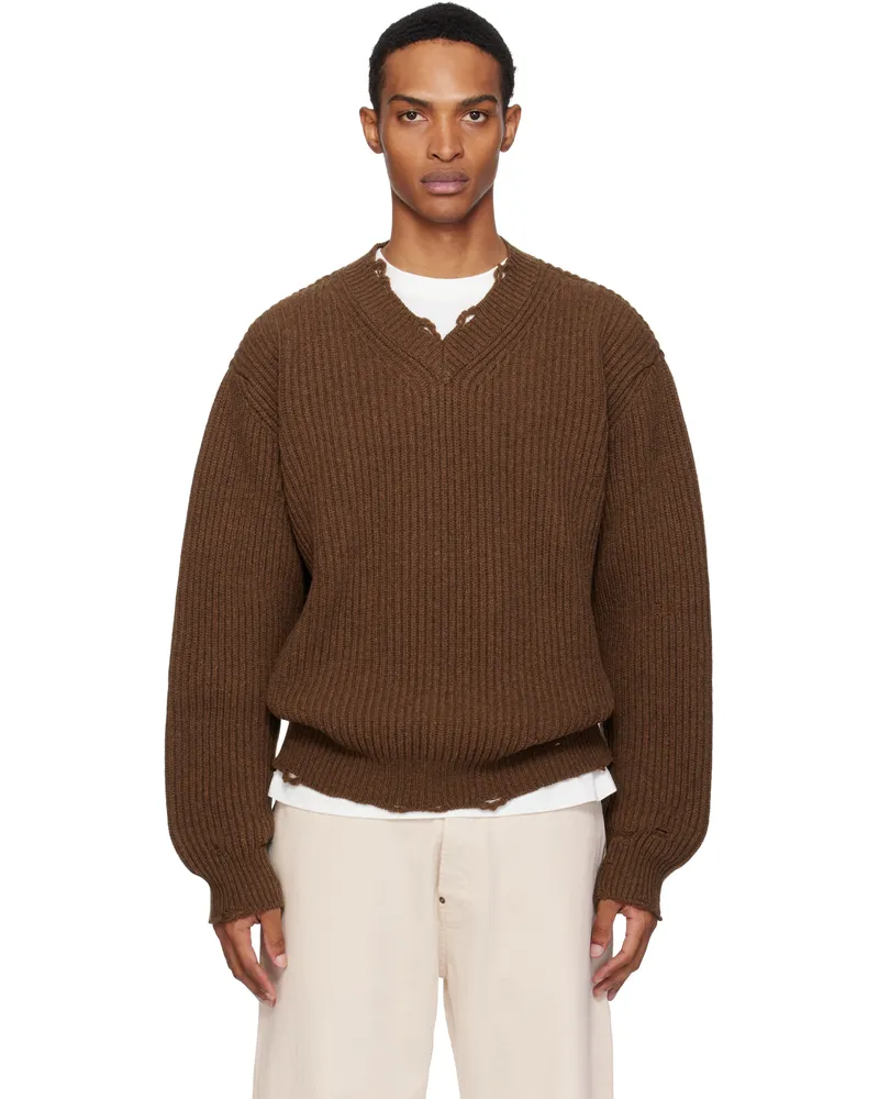 Maison Margiela Brown Ribbed Wool Knit Sweater 142m