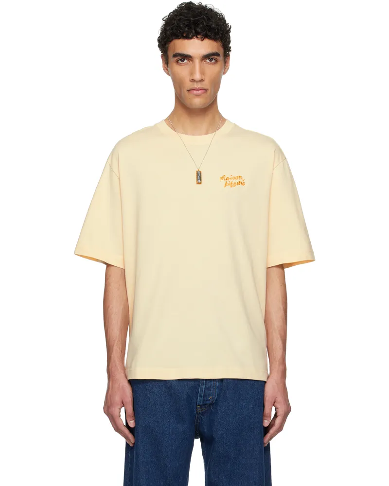 Kitsuné Beige 'Maison Kitsuné' Handwriting Embroidery Oversize T-shirt P714