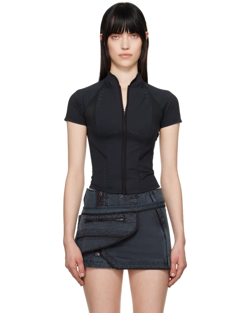 Hyein Seo Navy Slashed Zip T-shirt Navy