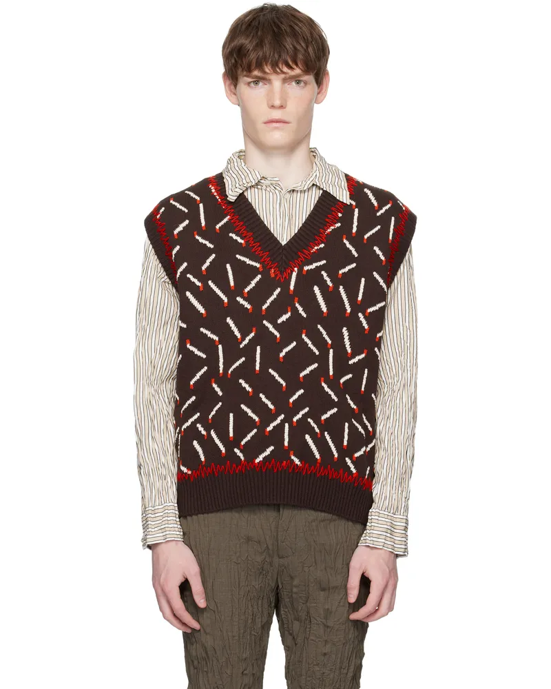 Bottega Veneta Brown Cotton Jacquard Matches Vest 2049