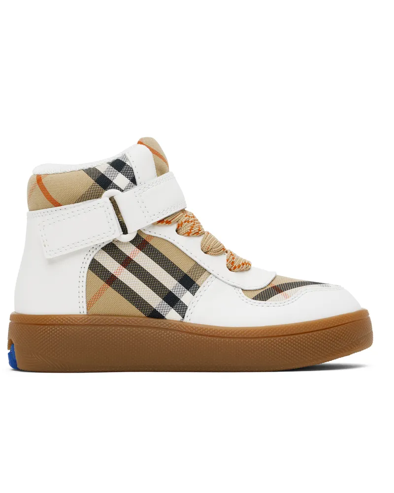 Burberry Kids Beige Check & Leather High-Top Sneakers Sand