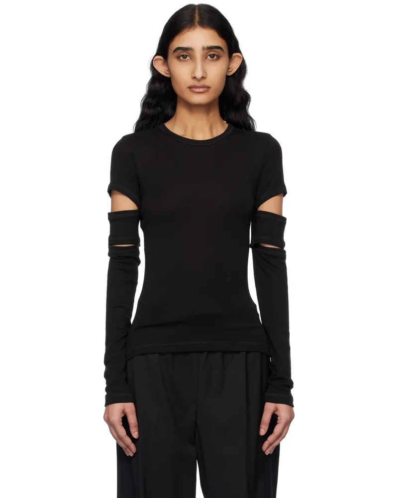 Helmut Lang Black Slashed Long-Sleeved T-shirt Black