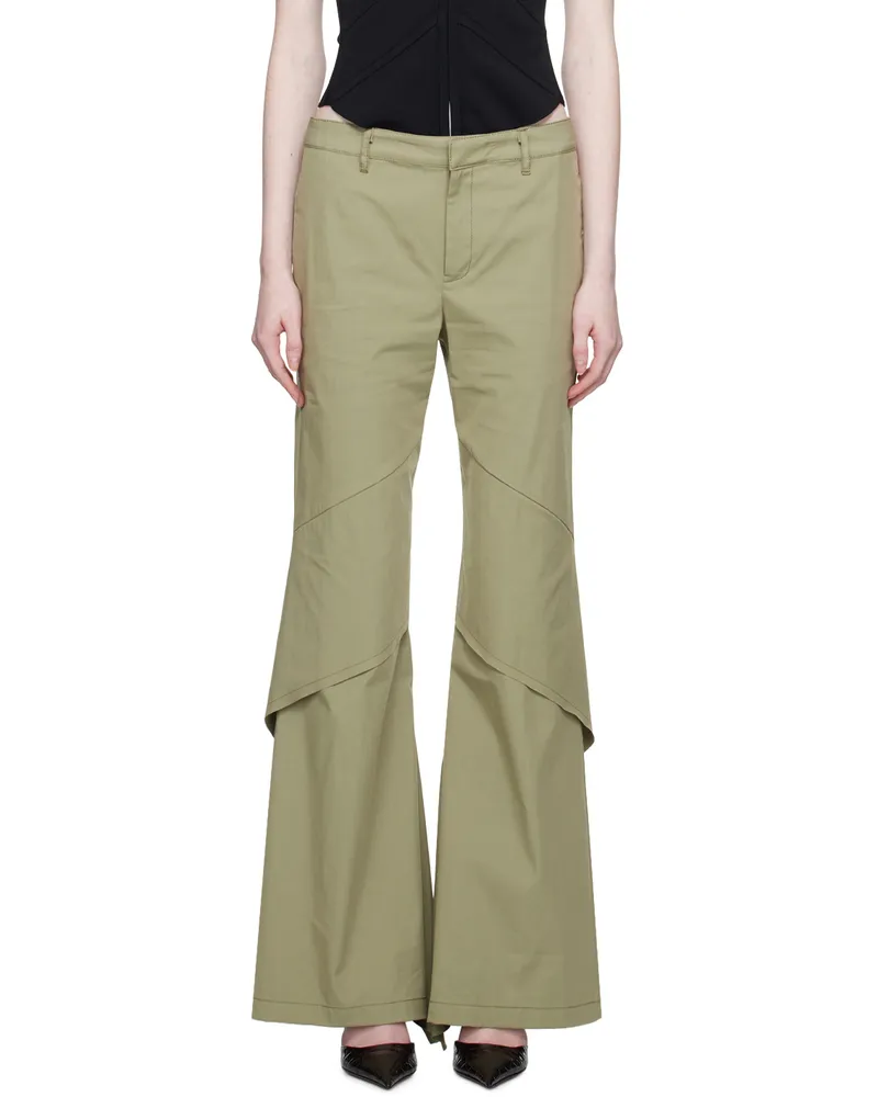 Dion Lee Khaki Draped Trousers Sage