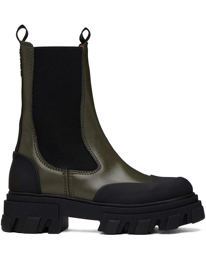 Ganni Green Leather Chelsea Boots 861