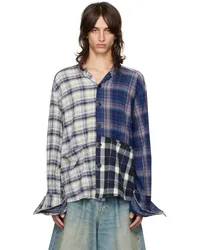 Greg Lauren Multicolor Mixed Plaid Shawl Collar Boxy Shirt Multi