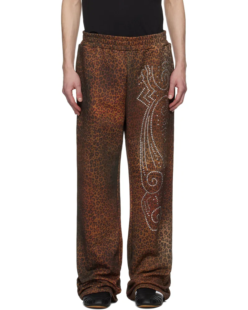 Praying Brown Cheetah Studded Terry Sweatpants Multi