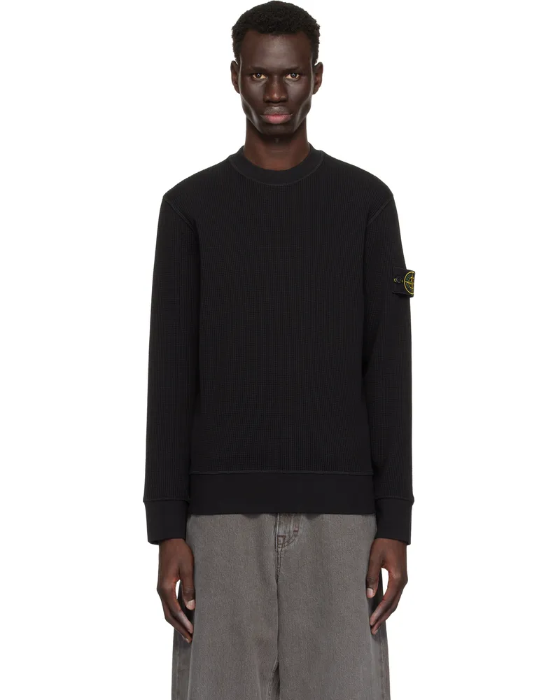 Stone Island Black 6100008 Organic Cotton Waffle Fleece Sweatshirt V0029