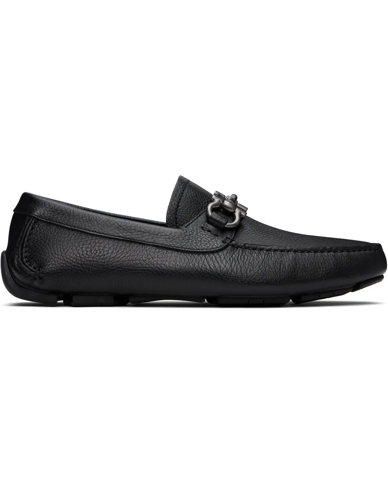 Ferragamo Black Gancini Ornament Driver Loafers Nero