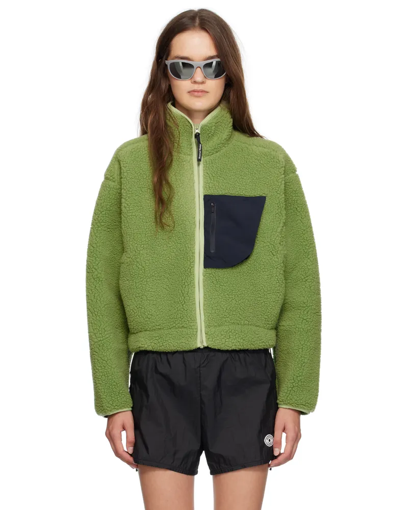 District Vision Green Cropped Wool Pile Fleece Jacket Matcha