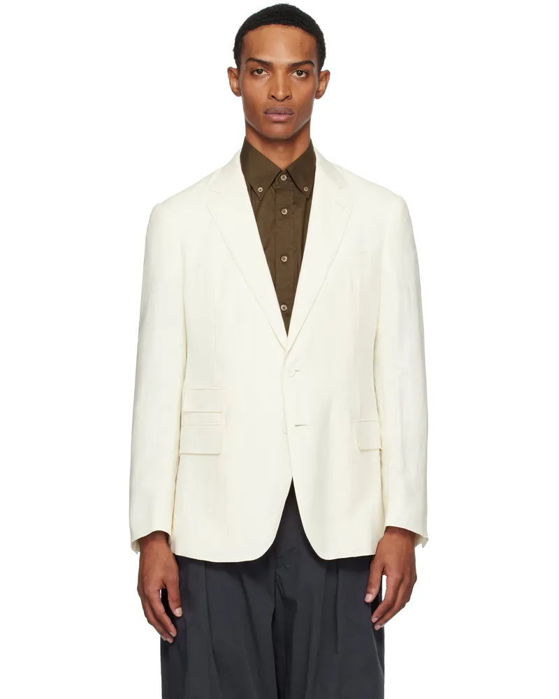 Ralph Lauren Off-White Silk Linen Single-Breasted Blazer Classic
