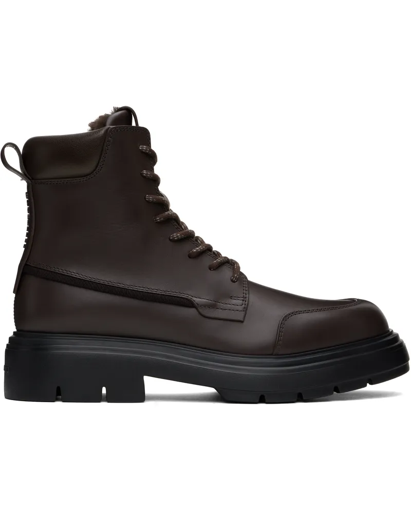 Ferragamo Brown Maxi-Tongue Combat Boots T.