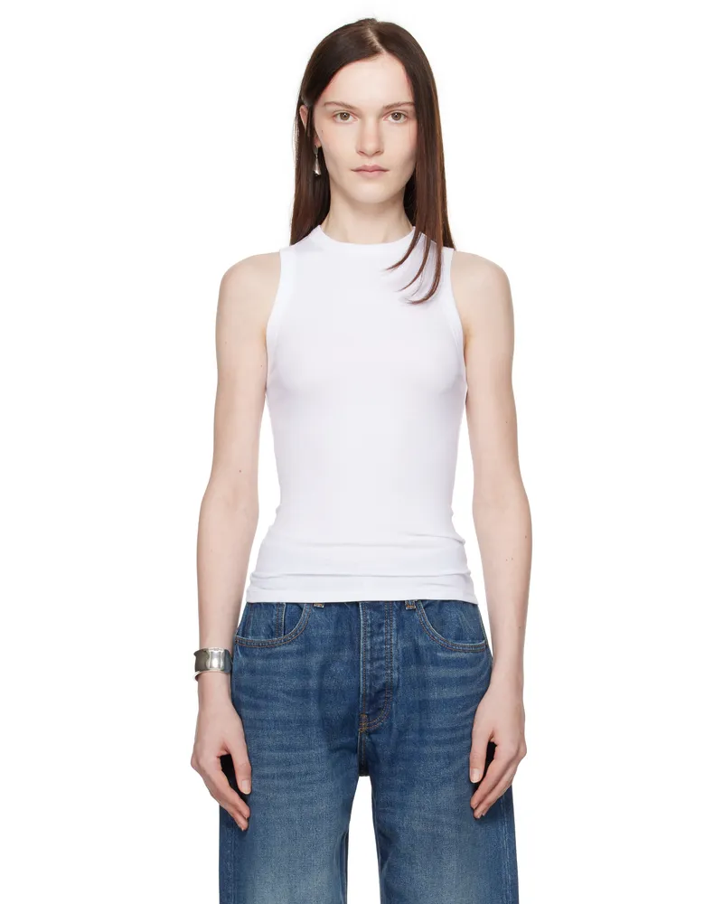 Aya Muse White Ribbed High Neck Tank Top White
