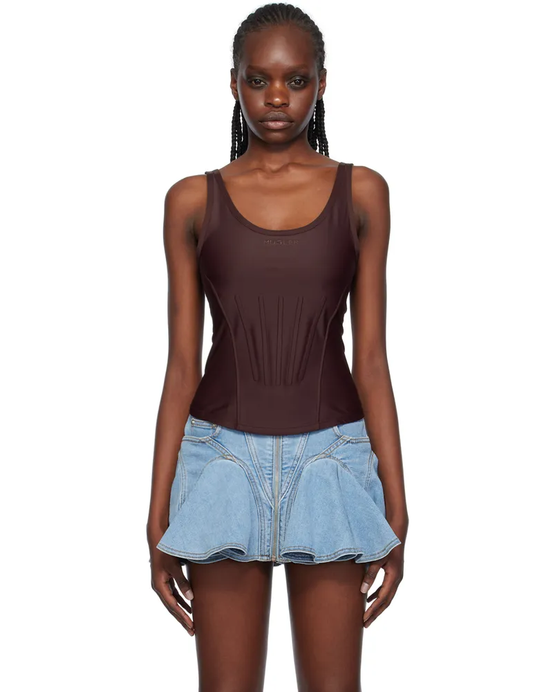 Thierry Mugler Burgundy Corseted Tank Top Dark