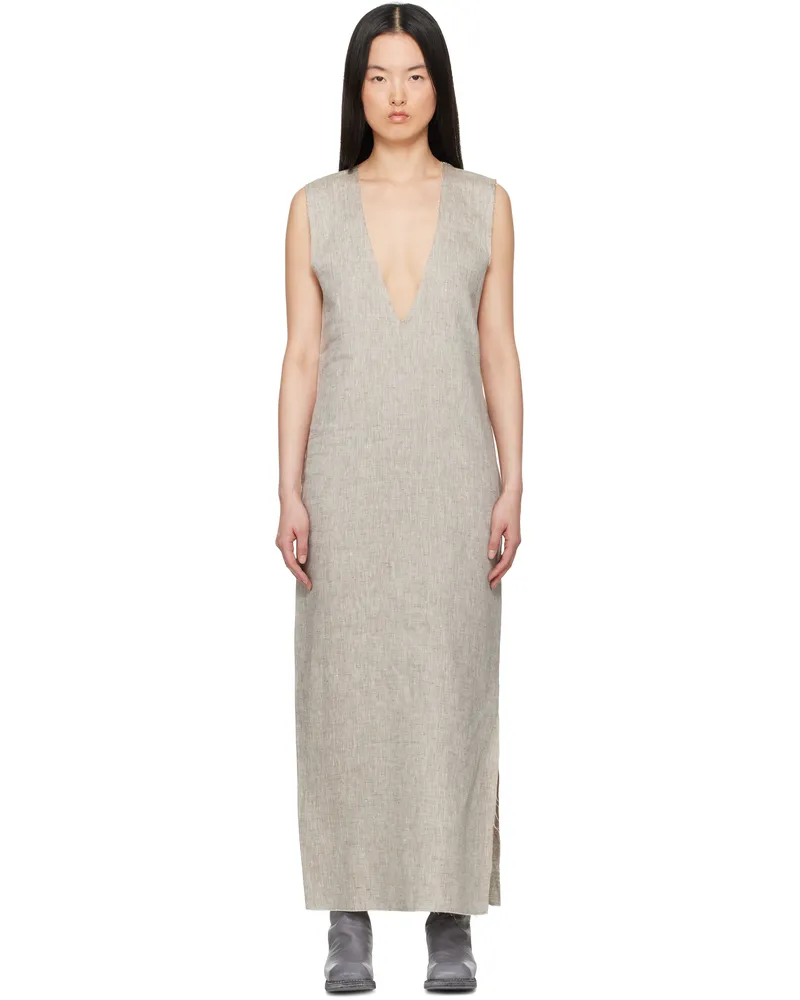 Gabriela Coll Garments Gray No.61 Linen V-Neck Midi Dress 52