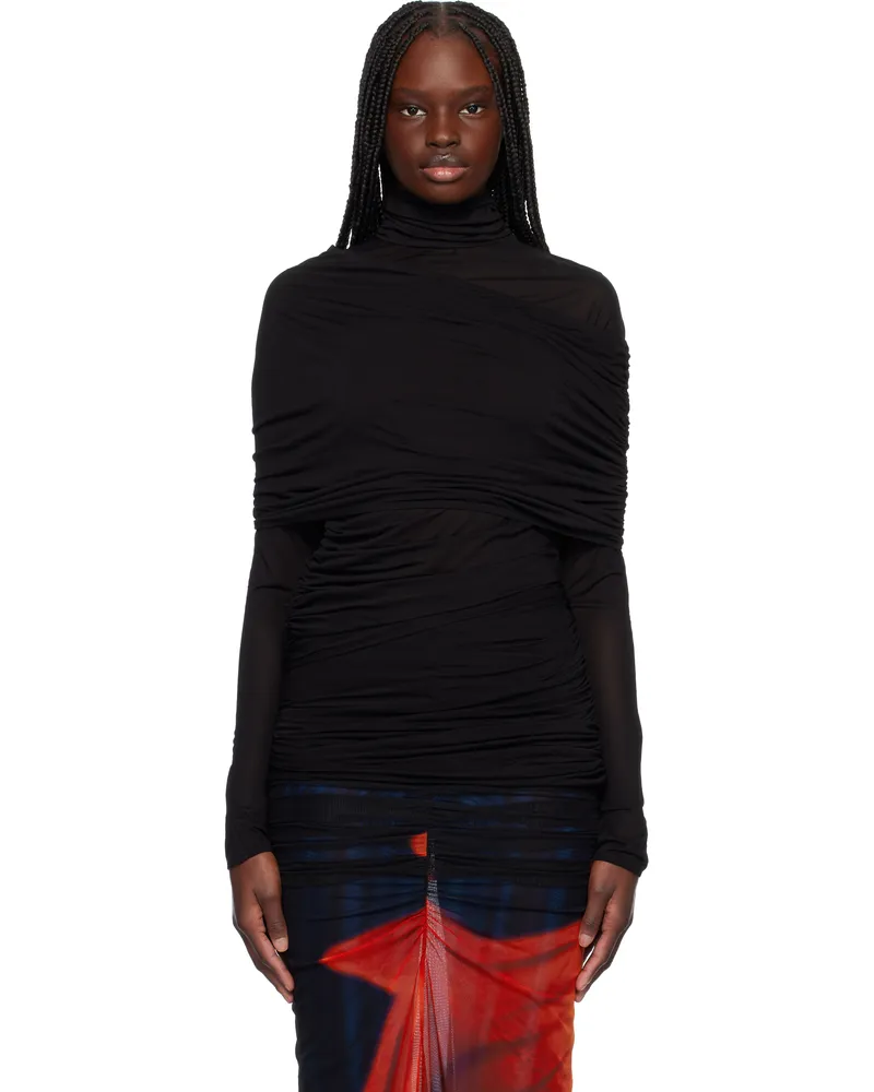 Thierry Mugler Black Ruched Blouse 1999