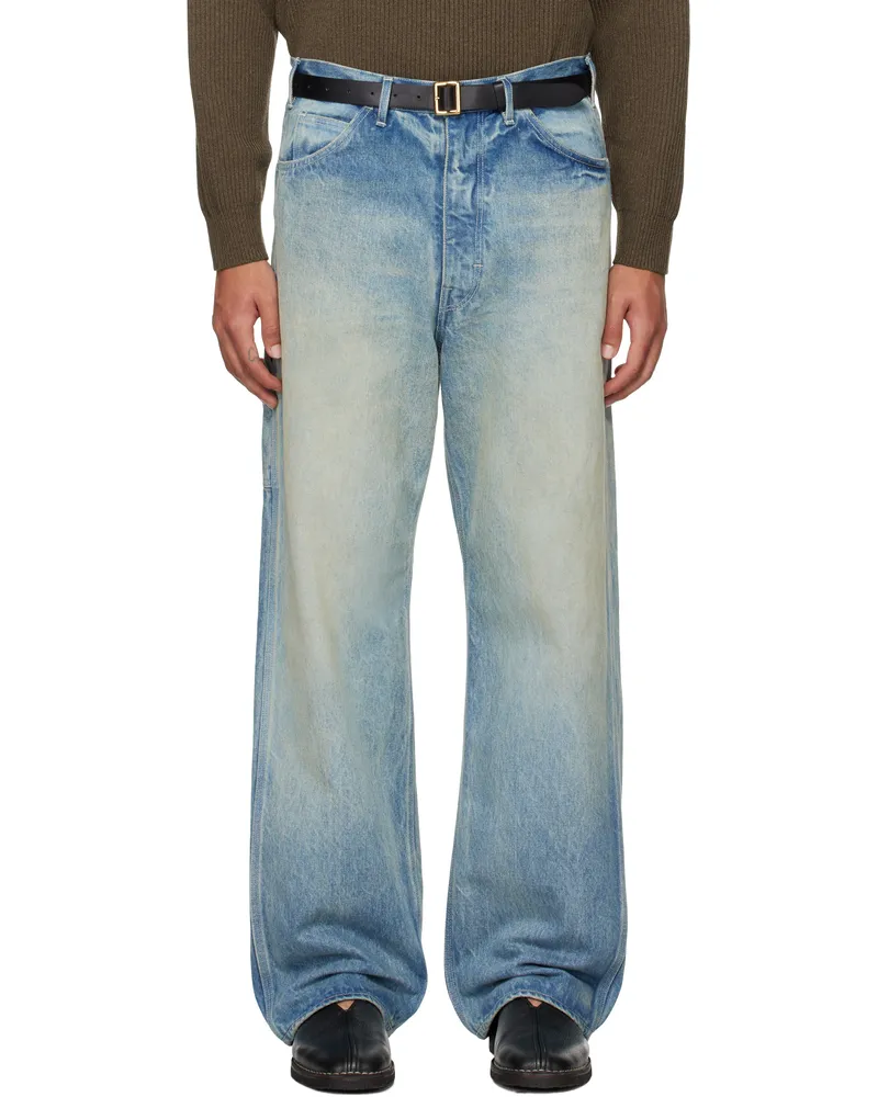 AURALEE Blue Selvedge Faded Heavy Painter Jeans Faded