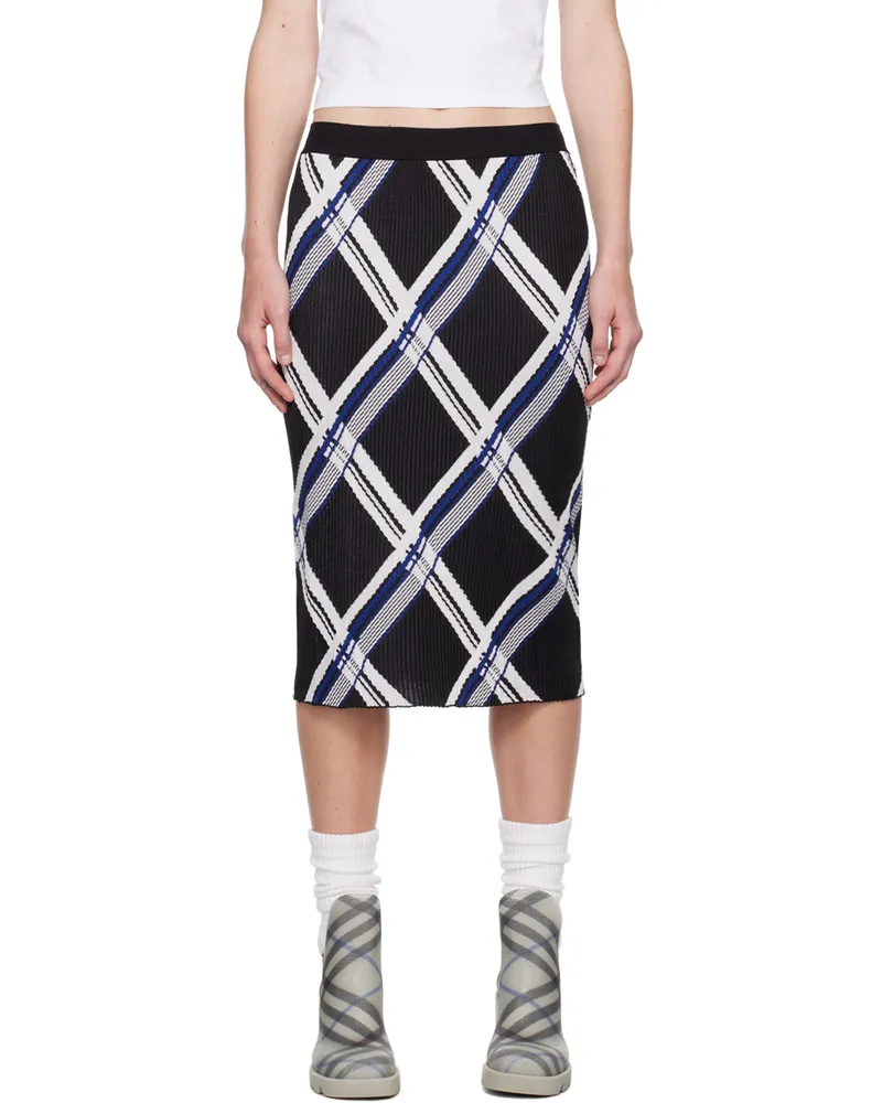Burberry Black Check Midi Skirt Black