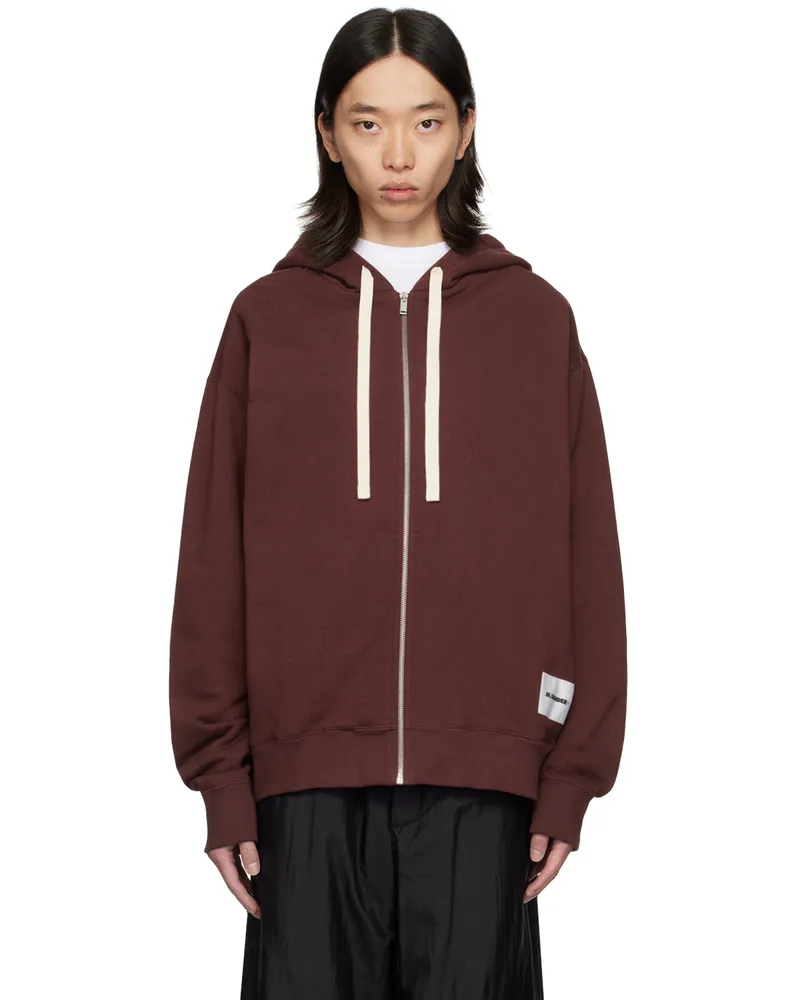 Jil Sander Burgundy Logo Patch Hoodie 205