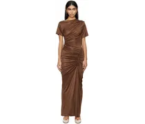 Brown Ruched Midi Dress