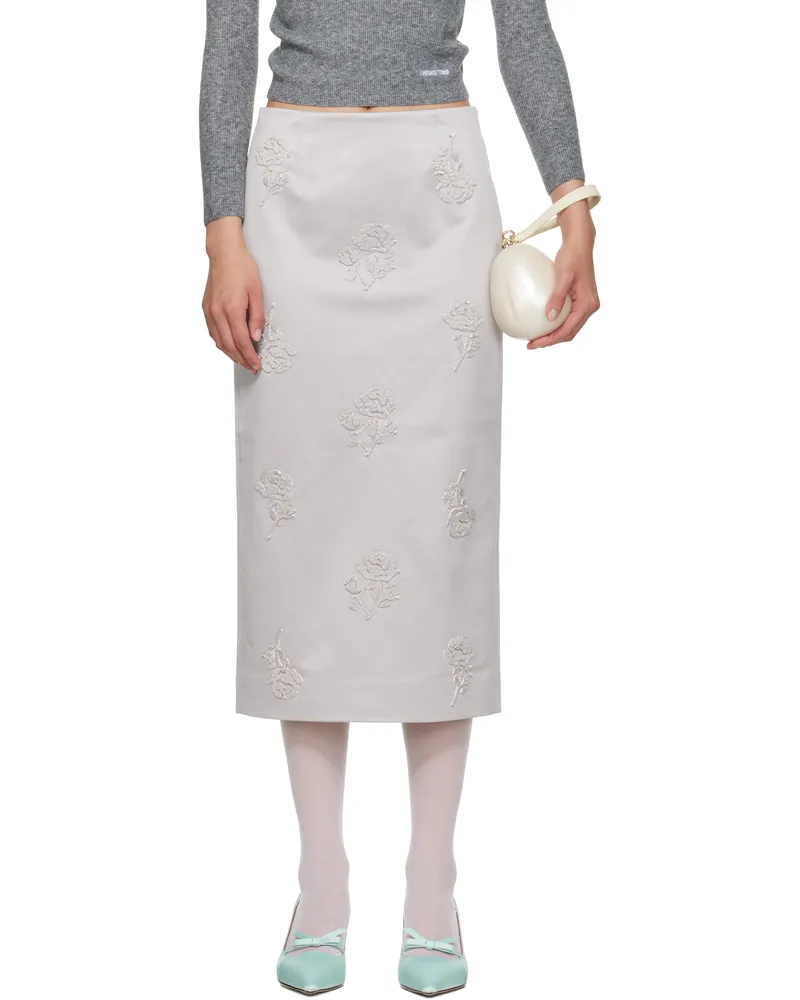 SHUSHU/TONG Silver Straight Fitted Midi Skirt Sv100