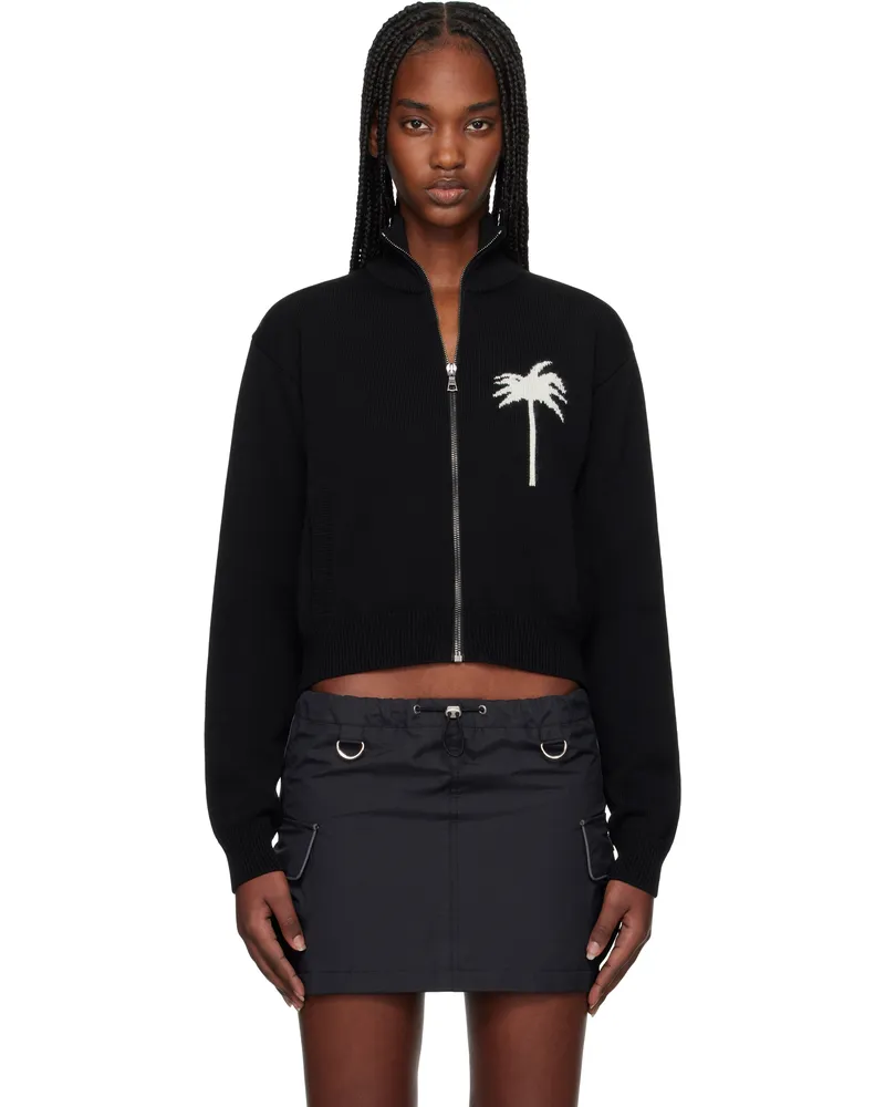 Palm Angels Black Palm Inlay Knit Track Jacket Black