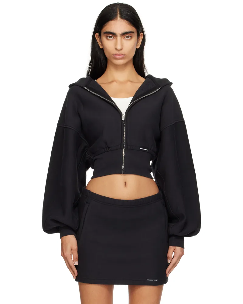 Alexander Wang Black Cropped Zip Hoodie 020a