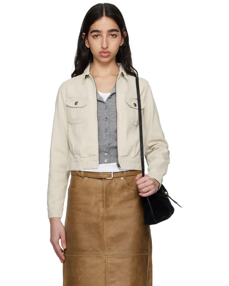 R13 Off-White Cropped Rider Denim Jacket Ivory