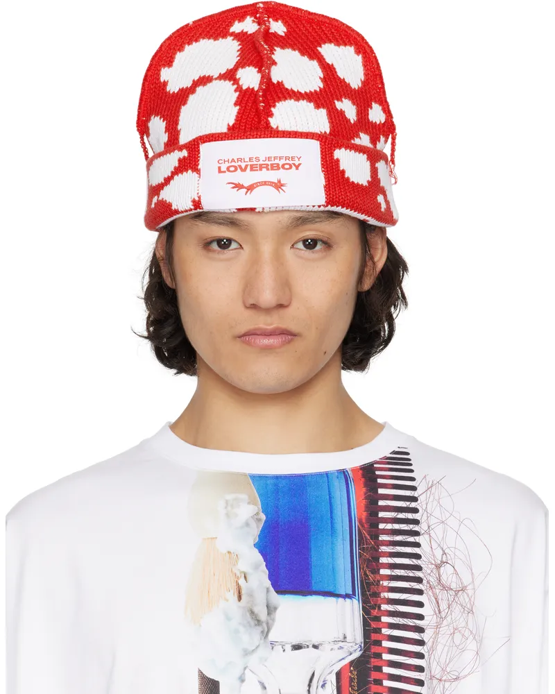 Charles Jeffrey Loverboy Red & White Loverboy Beanie Red