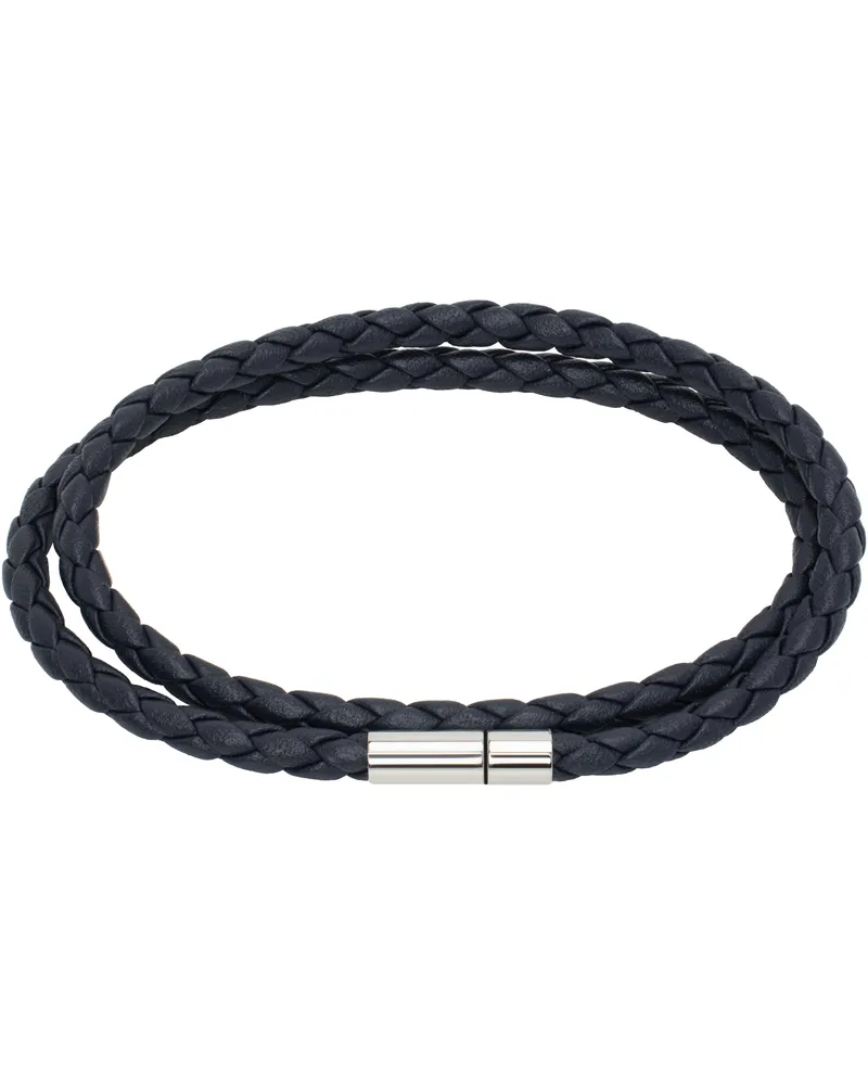 HUGO BOSS Navy Double Braided-Leather Cuff Bracelet 410-navy